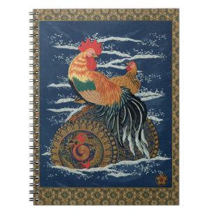 Carnet Art japonais vintage représentant un coq dragon