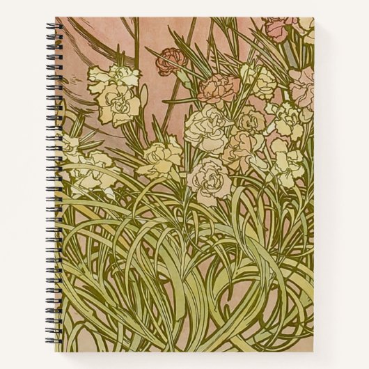 Carnet Art Nouveau Alfonse Mucha fleurs d'oeillets floral (Devant)