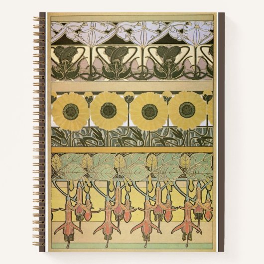 Carnet Art nouveau alphonse mucha fuschia tournesol flore (Devant)