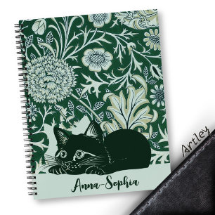 Carnet Art Nouveau Cute Chat Floral Nom personnalisé