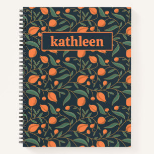 Carnet Art Nouveau Élégant Floral Orange et Nuit