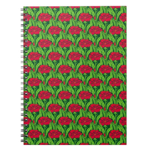 Carnet Art Nouveau red Carnations floral damask (Devant)