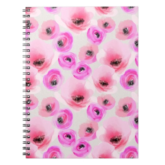 Carnet Art numérique d'aquarelle rose Fleurs (Devant)