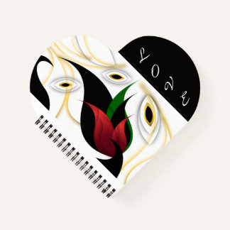 Carnet Art ornemental abstrait noir, or, rouge et vert