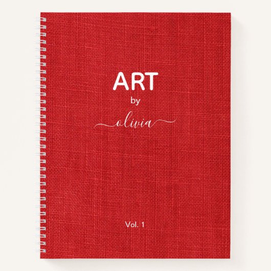 Carnet Art Par Nom Personnalisé Red Linen Photo (Devant)