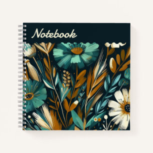 Carnet Art populaire moderne - Cuivre Turquoise Fleur sau