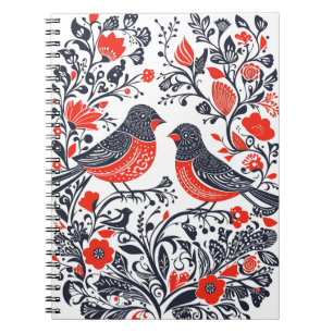 Carnet Art populaire scandinave Oiseaux Lino Coupe Design
