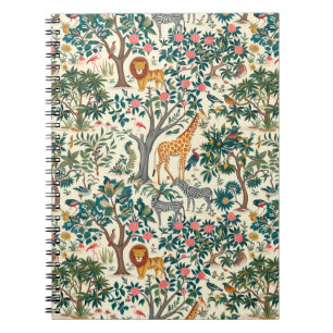 Carnet art vintage, girafes zébrées, flamants, oiseaux, l