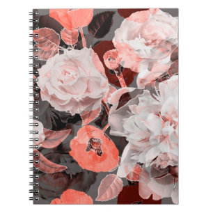 Carnet art vintage noir monochrome et rouge coloré, w