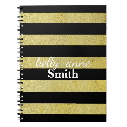 Carnet Artisanat glamour rayé d'or noir (Devant)