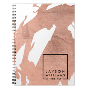 Carnet Artiste moderne Abstrait Faux Rose Or Brushstrokie
