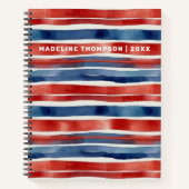 Carnet Artsy Tendance Rouge Bleu Blanc Aquarelle rayée (Devant)