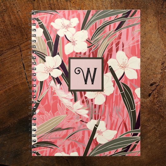 Carnet Asian Floral Pink Peach White Chinoiserie Monogram