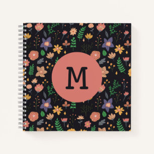 Carnet Assez Moderne Motif Floral Foncé Monogramme