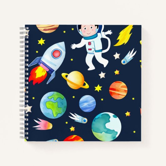 Carnet Astronaute dans l'espace Planètes et fusées Motif (Devant)