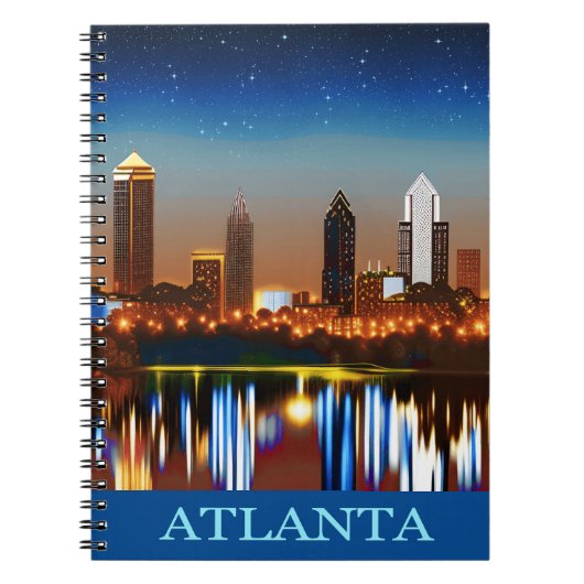 Carnet Atlanta Skyline par nuit avec réflexions (Devant)