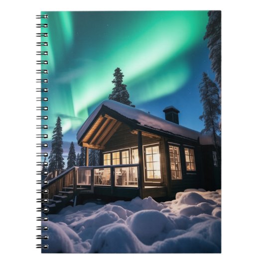 Carnet Aurora borealis au-dessus du cabine d'hiver (Devant)