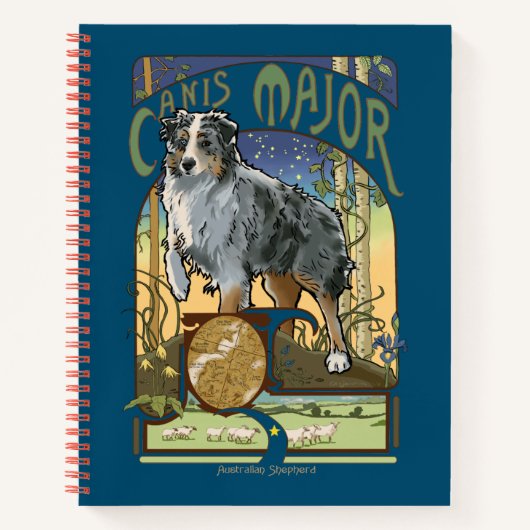 Carnet Australian Shepherd Art Nouveau Canis Major (Devant)