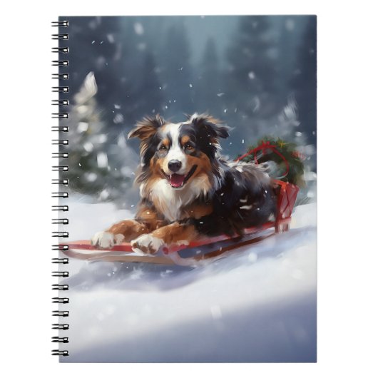 Carnet Australian Shepherd hiver neige de Noël (Devant)