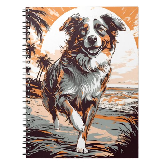 Carnet Australian Shepherd sur une plage tropicale (Devant)