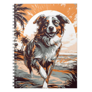 Carnet Australian Shepherd sur une plage tropicale