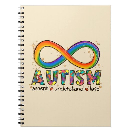 Carnet Autisme Symbole Infini Accepter, Comprendre, Amour (Devant)