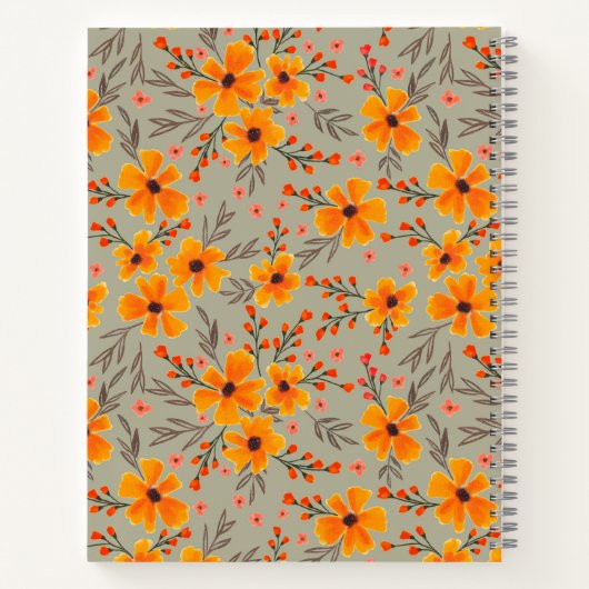 Carnet Automne Automne Floral Motif Sage Vert (Dos)