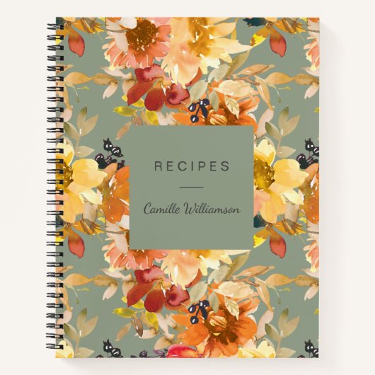 Carnet Automne fleuri automne personnalisé Sage vert Rece (Devant)