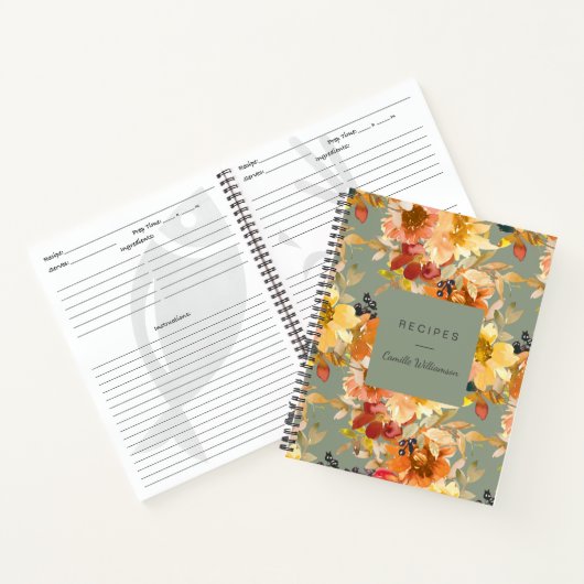 Carnet Automne fleuri automne personnalisé Sage vert Rece (Intérieur)