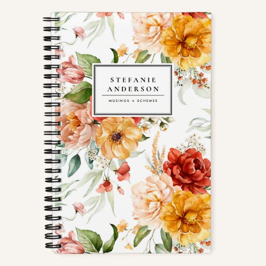 Carnet Automne Fleurs d'aquarelle et Motif de verdure (Recto)