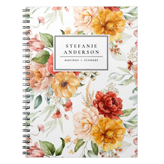 Carnet Automne Fleurs d'aquarelle et Motif de verdure (Devant)