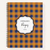 Carnet Automne Orange Bleu Plaid Motif Recette (Devant)