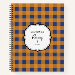Carnet Automne Orange Bleu Plaid Motif Recette