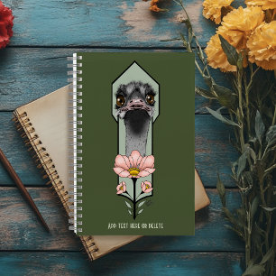 Carnet Autruche Rose Fleurs Vert Olive Art Déco