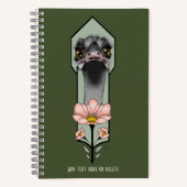 Carnet Autruche Rose Fleurs Vert Olive Art Déco (Recto)