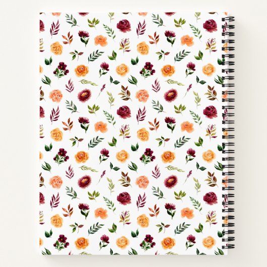 Carnet Autumn Burgundy and Orange Floral Baby Birth Stats (Dos)