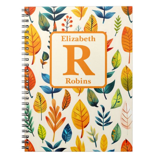 Carnet autums colorés feuille boho personnalisé monogramm (Devant)
