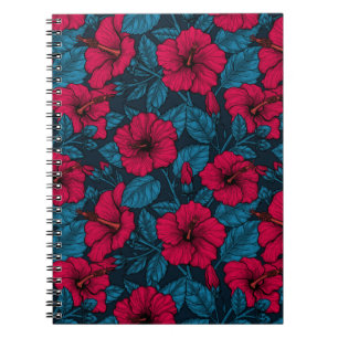 Carnet aux fleurs d'hibiscus rouges