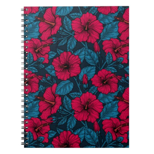 Carnet aux fleurs d'hibiscus rouges (Devant)