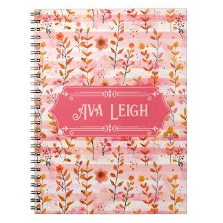 Carnet Ava Leigh rose et orange aquarelle Floral
