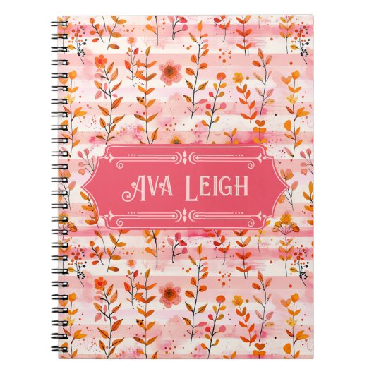 Carnet Ava Leigh rose et orange aquarelle Floral (Devant)