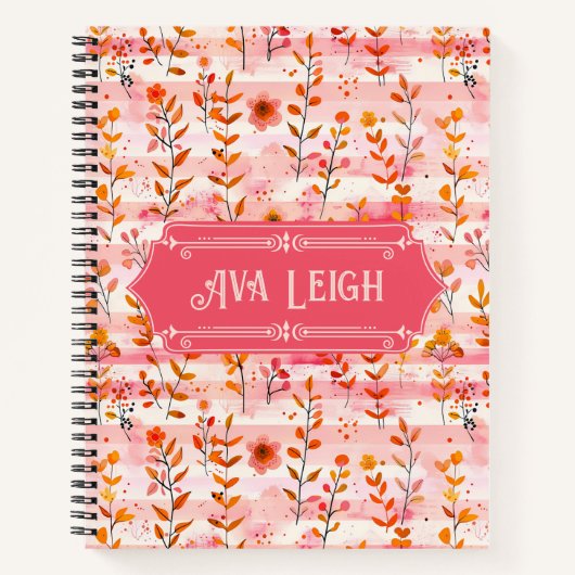 Carnet Ava Leigh rose et orange aquarelle Floral Deluxe (Devant)