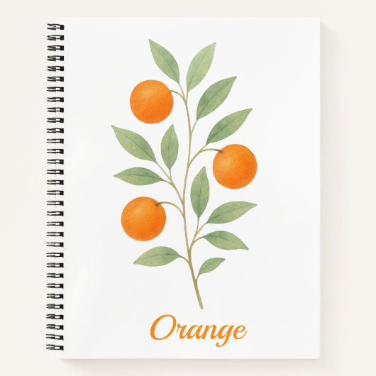 Carnet avec branche orange aquarelle avec feuilles (Devant)