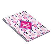 Carnet Avec nom & initiale, raquettes de tennis rose & vi (Côté Droit)
