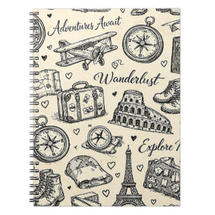 Carnet Aventures de voyage vintage motif sans couture