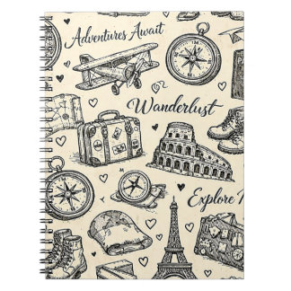 Carnet Aventures de voyage vintage motif sans couture
