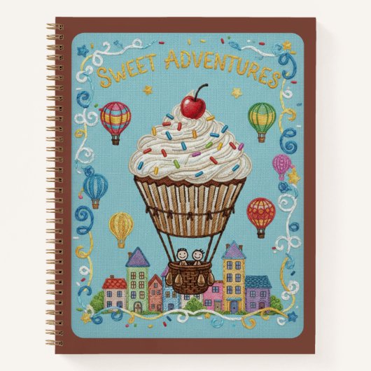 Carnet Aventures Sucrées Cupcake Brodé Air Ballon (Devant)