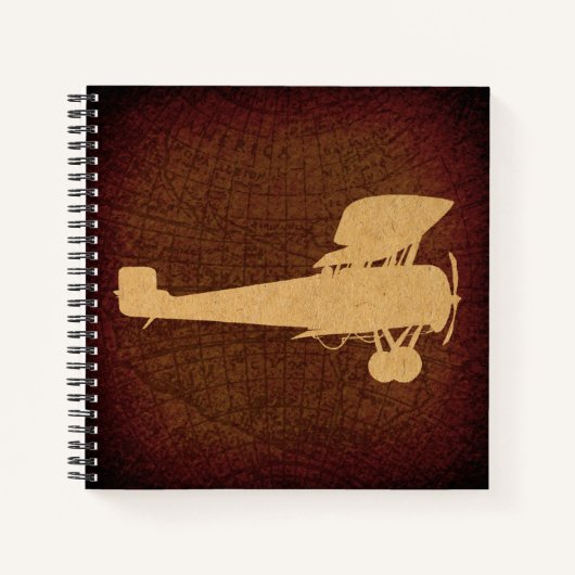 Carnet Avion antique Silhouette Plan & Carte Brown Art (Devant)