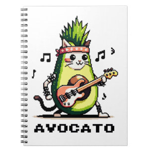 Carnet Avocato - Drôle Pixel Art Avocado Cat jouer basse