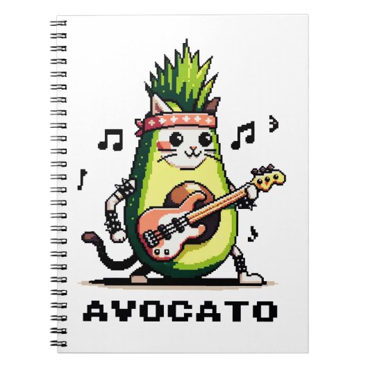 Carnet Avocato - Drôle Pixel Art Avocado Cat jouer basse (Devant)